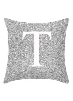 Buy T Letter printed throw pillowcase metallic grey in UAE