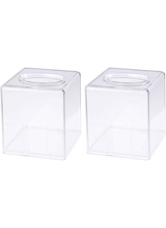 Buy Showay 2 Pcs Tissue Box Fashion Acrylic Square Transparent Tissue Holder Paper Storage Box Tissue Case For Home Restaurants Hotels (Square) in Saudi Arabia