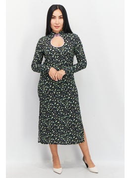 Buy Women Floral Print Midi Dress, Black Combo in UAE