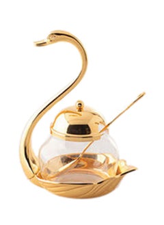 Buy Sugar Bowl With Teaspoon And Holder Gold 5x5x5cm in Saudi Arabia