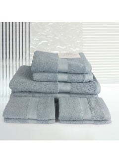 Buy 8 Pcs MATRIX Dyed Towel set 500 GSM 100% Cotton Terry Zic Zac Border 2 Bath Towel (70x140) cm, 2 Hand Towel (50x90) cm, & 4 Face Towel (33x33) cm Soft Feel Highly Absorbent Light Grey Color in UAE