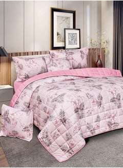 Buy Single Summer Bedspread - 4 Pieces - Estil - Dark Gray - Light pink in Saudi Arabia