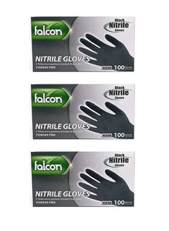 اشتري Pack of 3 Falcon Nitrile Gloves - Black Powder Free في الامارات