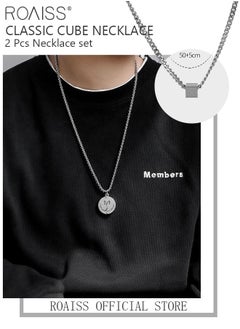 اشتري Opening Smiling Face Necklace and Cube Necklace Classic Stainless Steel Chain Necklace for Men Women Jewelry Gift Titanium Steel Pendant Hip Hop Pendant في الامارات