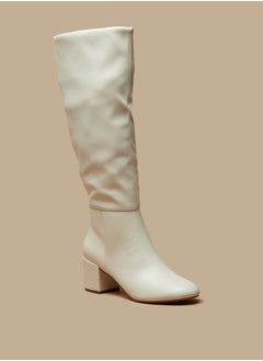 Buy Women Slip On Knee Length Boots with Block Heels in Saudi Arabia