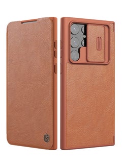 Buy Nillkin for Samsung Galaxy S22 Ultra Case with Camera Cover and Card Holder, QIN Pro Leather Case with Flip Cover and Slide Camera Protection, Durable Shockproof Cover - Brown in UAE