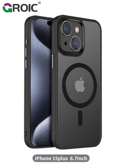 Buy Magnetic Designed for iPhone 15 Plus Black Case, Military Grade Protection & Compatible with MagSafe, Translucent Matte Back with Soft Edge Phone Case in Saudi Arabia