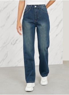 Buy Mid Rise High Fade Straight Leg Jeans in Saudi Arabia