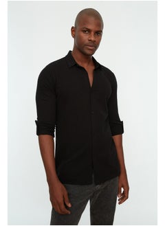 اشتري Black Men's Slim Fit Shirt Collar Knitted Piquee Epaulette Shirt. في مصر