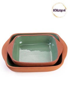 Buy "LUKSYOL Handmade Terracotta Oven Trays - Set of 2 | Authentic Mexican Pottery for Tajine, Moroccan, Indian Cooking | Oven-Safe Clay Pans for Baking and Slow-Cooking | Lead-Free in UAE