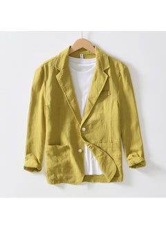 Buy L988 Casual Cotton Linen Blazer Mens Fashion Loose Solid Color Suit Jacket Yellow in Saudi Arabia