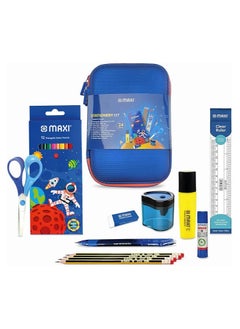 Buy Double Zipper EVA Pencil Case Blue, Product Included- Graphite pencil HB 4pcs + Color Pencil 12 Colour +Child Safe Scissors+Highlighter+Glue Stick 8gm+Eraser Big + Sharpener in UAE