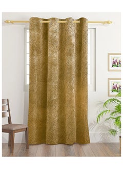 Buy Camila Velvet Copper Print Curtains With Groomets - Polyester-Single Window Curtain- Sound, Sunlight And Heat Insulation- 260X140Cm - Golden in UAE