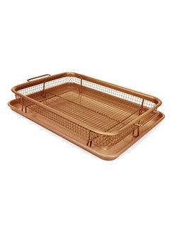 Buy Copper Crisper Tray Non Stick Oven Baking Tray With Elevated Mesh Crisping Grill Basket 2 Piece Set Gold in Egypt