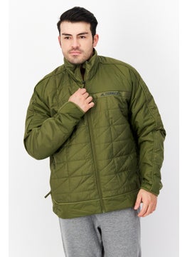 Buy Men Sportswear Fit Long Sleeve Synthetic Insulated Jacket, Olive in Saudi Arabia