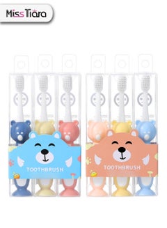 Buy 6 cartoon bear-shaped bottom fixed suction cup design children's toothbrush Suitable for children aged 2-10 individual package in UAE