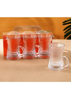 Buy 6 Pcs Tea Glass Mug Set With Handle, 235ml | Istikana Glass Sett | Coffee Mugs Premium Quality Glassware | Highly Durable | Perfect For Kahwa,Cawa,Coffee,Black Tea,Green Tea,Latte,Cappuccino-Asorted in UAE
