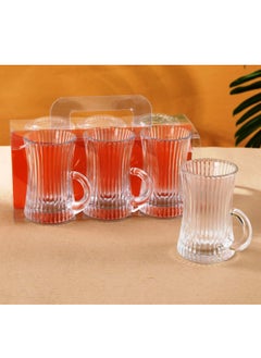 Buy 6 Pcs Tea Glass Mug Set With Handle, 235ml | Istikana Glass Sett | Coffee Mugs Premium Quality Glassware | Highly Durable | Perfect For Kahwa,Cawa,Coffee,Black Tea,Green Tea,Latte,Cappuccino-Asorted in UAE