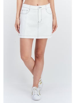 Buy Women Plain Denim Mini Skirt, White in UAE