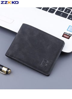Buy New Fashion Men's High Quality PU Wallet Matte Retro Short Card Holder Multi Card Slots Zipper Coin Purse Black in Saudi Arabia