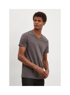 Buy Regular Charcoal V Neck Short Sleeve T Shirt in Saudi Arabia
