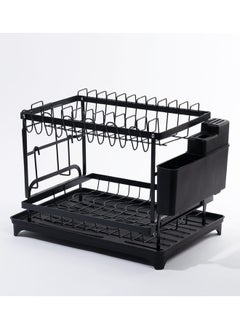 Buy Casa 2 - Tier Dish Rack and Tray Set, Black - 42x29 cm in UAE