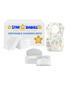 Buy Star Babies Combo Pack (Disposable Changing mat 50pcs, Disposable Bibs 50pcs with  Disposable Breast Pad 10pcs) - White in UAE