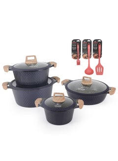 Buy Cookware Set 11 pieces - LIFE SMILE Pots and Pans set Granite Non Stick Coating 100% PFOA FREE, Induction Base Cooking Set include Casseroles & Shallow Pot & Silicone Utensils (Purple) in UAE