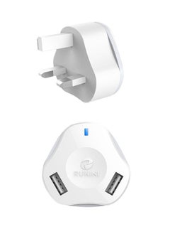 Buy Rokini wall charger with two USB ports - 2.4A, 12W with smart safety feature - white color in Saudi Arabia