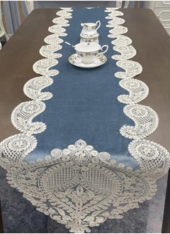 Buy European Style Lace Luxury Velvet Table Runner For Decoration Blue in UAE