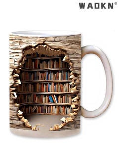 Buy 3D Bookshelf Creative Space Design Multi-Purpose Ceramic Coffee and Tea Mug,For Book Lovers 3D Effect Ceramic Mugs Mug 3D Book Cup Decoration Design Home Cup Mug Abyss 3D Decoration in UAE