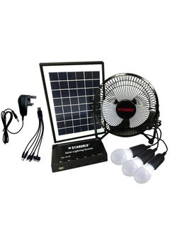 Buy Solar Lighting System 6W Solar Panel 3LED Bulbs With 5W Fan 5 In 1 Charging Cable Control Box With Built In Battery in Saudi Arabia