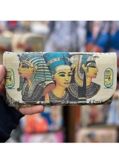 Buy Women's book and wallet, size 20*10 cm, bronze leather, for money, cards, and mobile phones, with pharaonic shapes, design No. 30 in Egypt