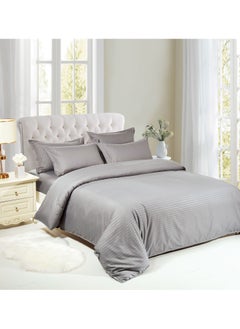 Buy 6 Piece Soft and Durable Duvet Cove Set King Size 1 pcs Duvet Cover 220x240cm 1 pcs Fitted Bedsheet 200x200+25cm 4 pcs Pillowcase 50x75cm Light Grey Color in UAE