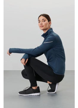 Buy Women Slim Fit High Neck Long Sleeves Training Sweatshirt, Navy in UAE