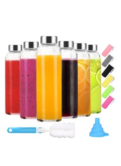 Buy Clear Glass Bottles with Lids 18oz - 6 Pack Empty Reusable Glass Water Bottles with Sleeves, Stainless Steel Lids, Funnel & Brush for Hot & Cold Drinks, Juice & Tea - Beverage, Milk & Smoothie in UAE