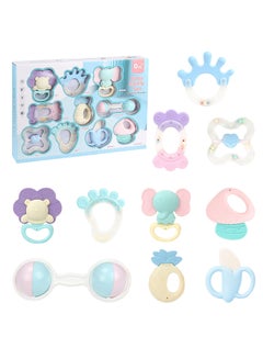 Buy 10pcs Baby Teether Toys, Infant Toys with Shaker Rattle Toys, Grab and Spin Musical Toy Set, Soft Silicone Teething Toys with Early Educational Newborn Baby Toys Gifts for 3, 6, 9, 12 Months in UAE