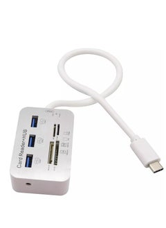 اشتري محول قراءة بطاقة USB من النوع C 3.0/3.1 من النوع c إلى 3 منافذ USB 3.0 Hub مع قارئ بطاقات MSDUO SD(HC) M2 TF(Flash) كابل محول ذاكرة متعدد في 1 (Type-c) في مصر