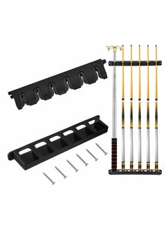 Buy Pool Cue Rack, Wall Mounted Stick Holder with EVA Clip, Plastic Billiard Accessories for Game Room Clubs Players(Black, 6 Cues) in Saudi Arabia