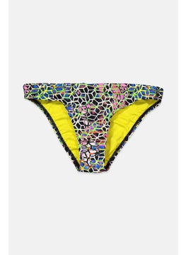 Buy Women Allover Print Bikini Bottom, Black and Yellow in Saudi Arabia