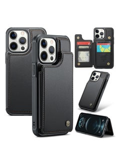 Buy Wallet Case for Apple iPhone 12 Pro Max, Premium Handmade Durable PU Leather Slim Shockproof Case with [Double Magnetic Clasp] [Card Holder] [Kickstand] [RFID Blocking] (Black) in UAE