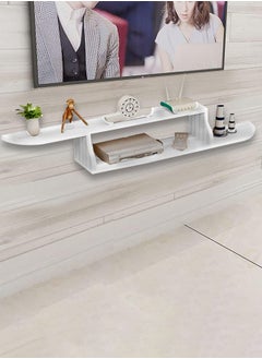 اشتري Floating TV Stand Furniture TV Stand Wall Units for Living Room Wall Mounted Satellite TV Box Holder Storage Rack Set-Top Box Living Room Rack Large Capacity White في الامارات