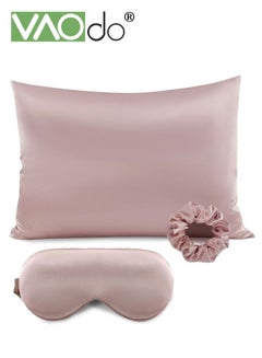 Buy 4PCS Pillowcase for Hair and Skin Vegan Silk Pillowcase Set 2 Satin Pillowcases 1 Eye Mask 1 Scrunchie-Luxury Sleep Set Leopard Pink in Saudi Arabia