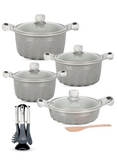 اشتري Cookware Set 16 pieces-Pans and Pots and Pans set Die-Cast Aluminum, Granite Non Stick Coating, Induction Base, PFOA FREE include Casseroles, Double Handle Frying Pan, Kitchen Utensils (Dark Grey) في الامارات