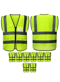 Buy High Visibility Safety Vests,10 Pack with Pockets and Zipper Reflective Mesh Construction Vest for Men Women, Breathable Neon Working Vest for Traffic Work Outdoor Running Cycling Walking at Night in Saudi Arabia