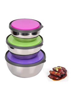Buy 3Pcs Stainless Steel Mixing Bowls  Stainless Steel Nesting Bowls Set With Airtight Lids Non-Slip Food Storage Container Bowls For Cooking Baking Food Storage in Egypt