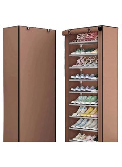 Buy 10 Tiers Simple Shoe Cabinet 160x60x30cm Shoe Dust Cover Folding Creative Home Shoe Rack with Dustproof Closet Storage Organizer  Brown in UAE