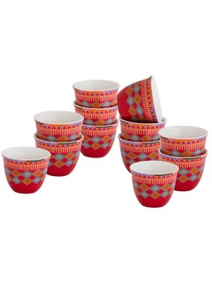 Buy Saudi porcelain coffee cup set 12 pieces heritage red color in Saudi Arabia