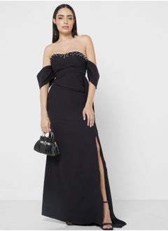 Buy Cold Shoulder Long Slit Dress in Saudi Arabia