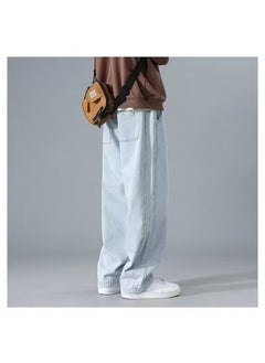 Buy Mens Casual Loose Straight Denim Jeans for Summer Light blue in Saudi Arabia